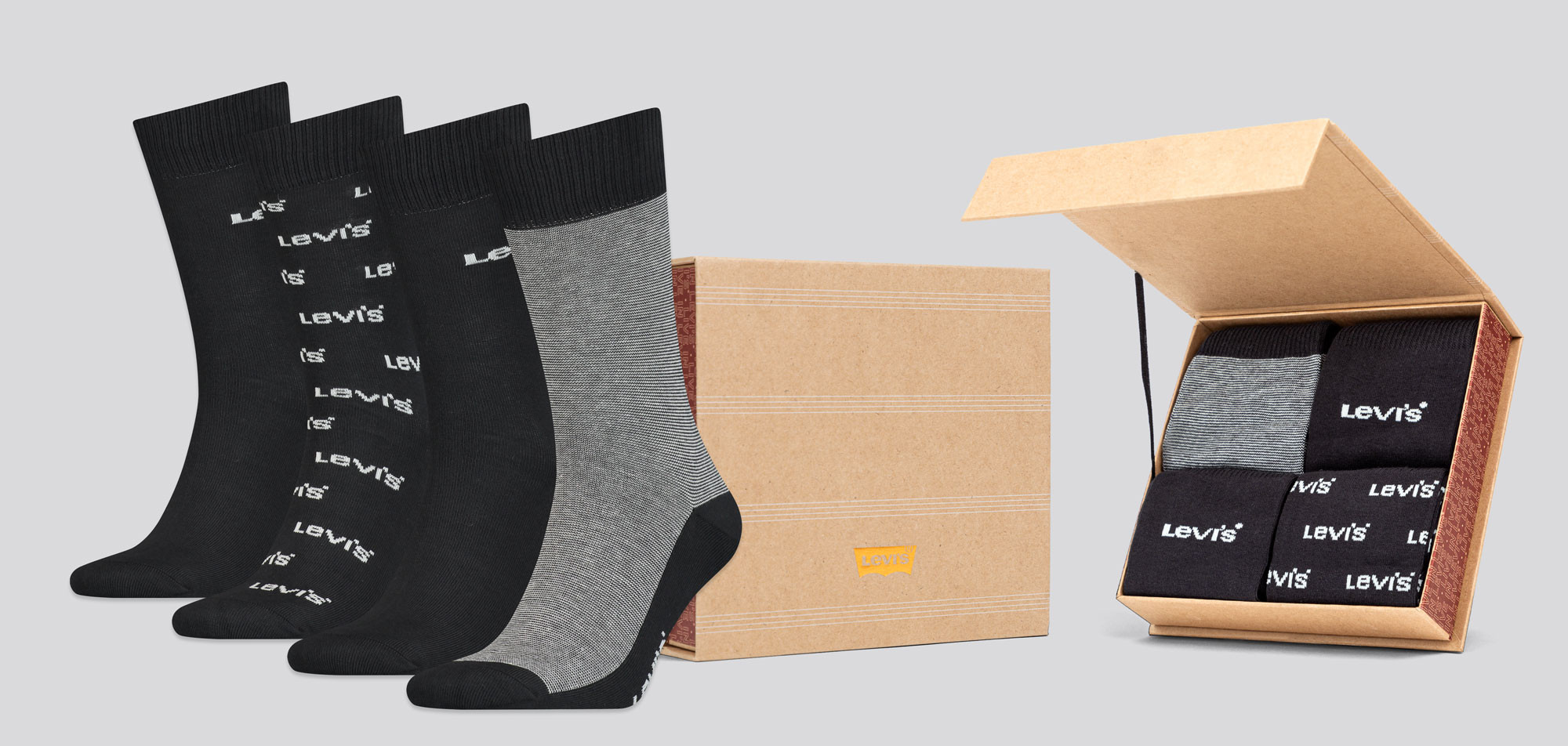 Levi_s Regular Cut Logo Banner Socks 4-Pack Giftbox 946, color Nee